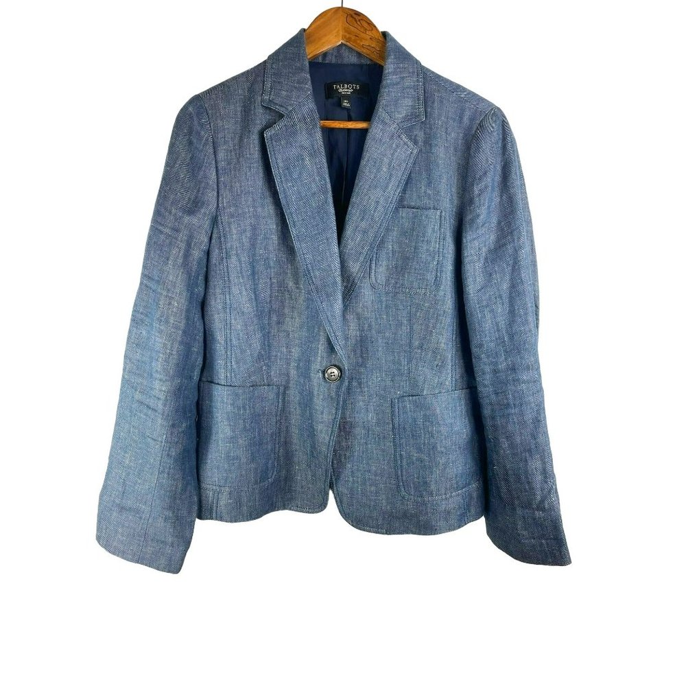 Talbots Blue Linen Blazer Size 14P